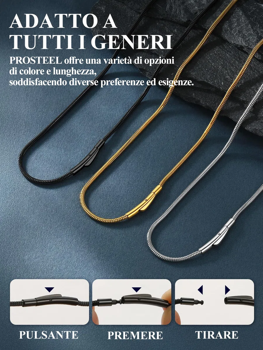 PROSTEEL Collana Serpente 2MM 16-30 Pollici Collana Uomo Acciaio Donna Argento Serpentina Agile Catenina Versatile Solo o Impilato in 316L Acciaio Inox