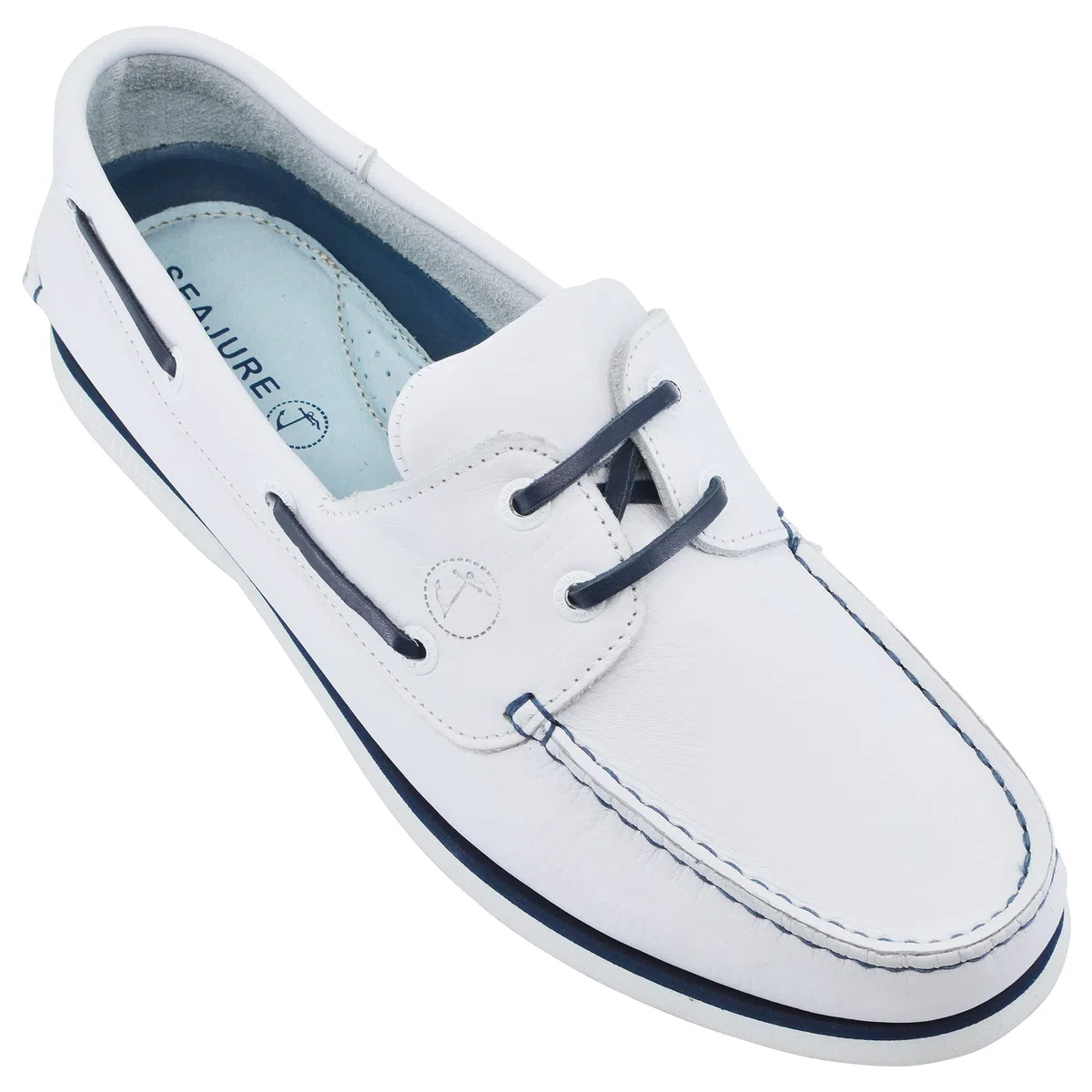 Seajure Scarpe da Barca da Uomo Sauvage in Pelle Bianca e Blu Navy