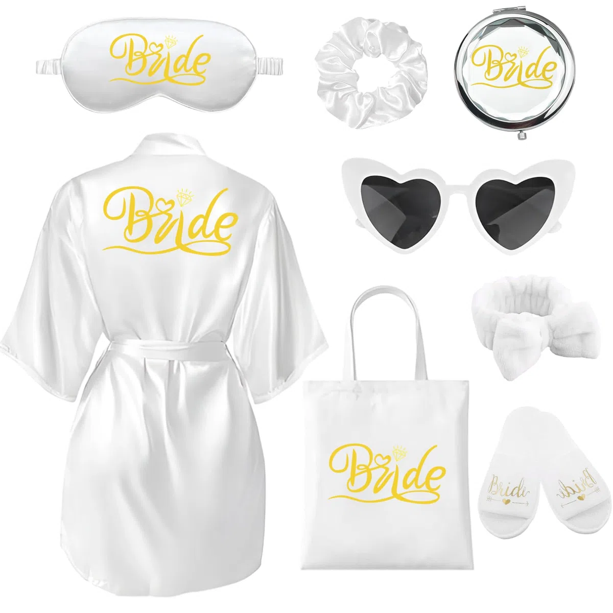 Raveparty Vestaglia Sposa, Vestaglia Sposa Bianca Completo, Vestaglia Bride, Accappatoio da sposa in raso con collo a V, per matrimonio