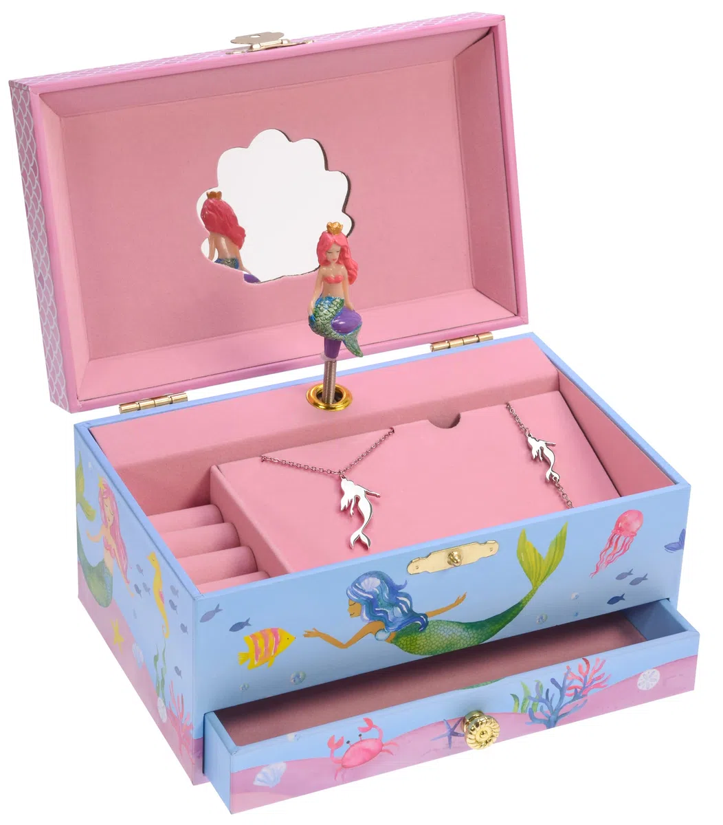 Jewelkeeper - Carillon portagioielli con Sirena e set di gioielli per bambine - 3 regali a tema sirena per ragazze