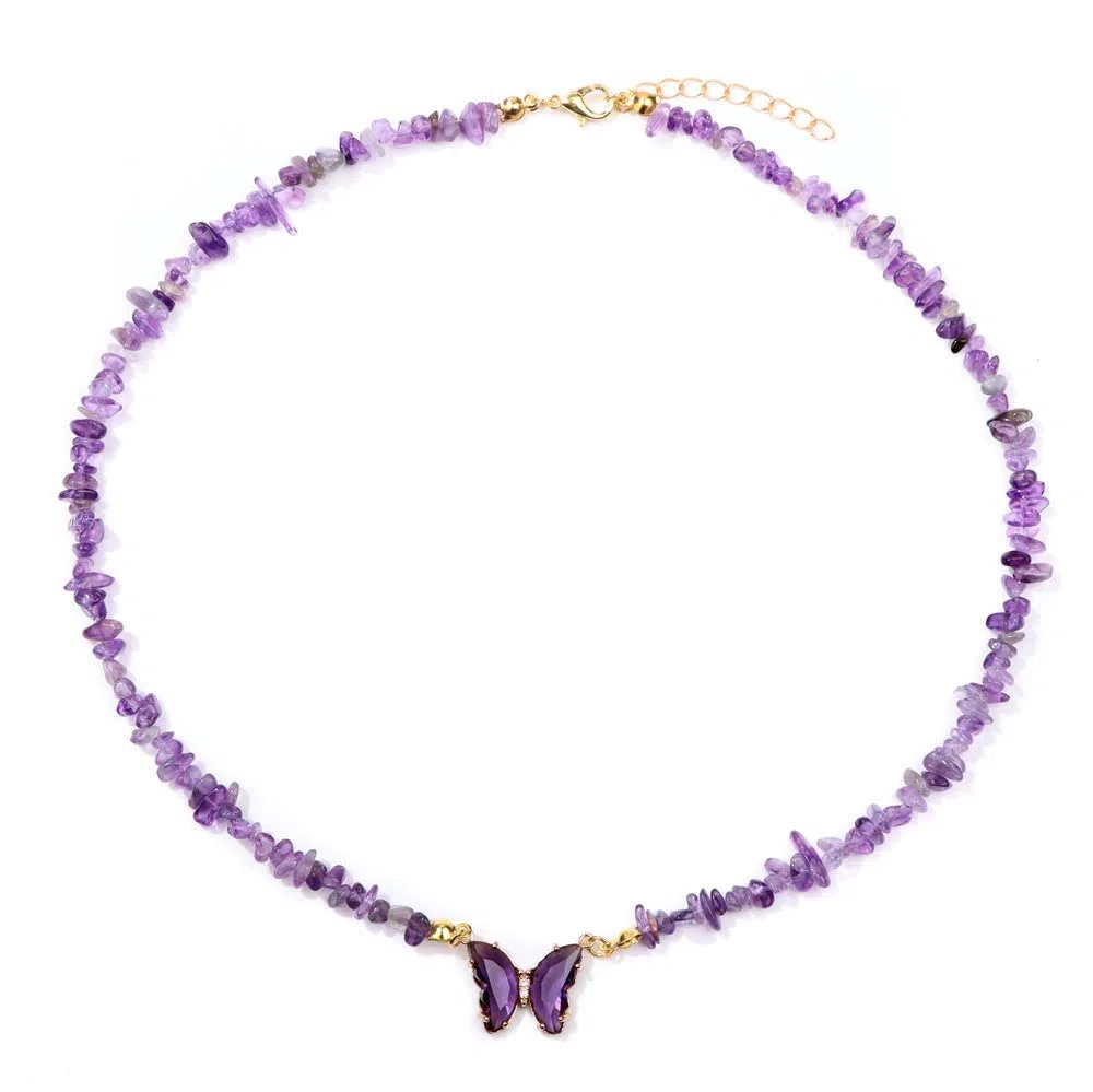 Collane Ciondolo Di Pietra Naturale Da Donna Pietre Frantumate Ametista Collana In Pietra Naturale Statement Collana Con Pendente A Farfalla In Cristallo Chakra Semplice Gioielli Regalo Di San Valen