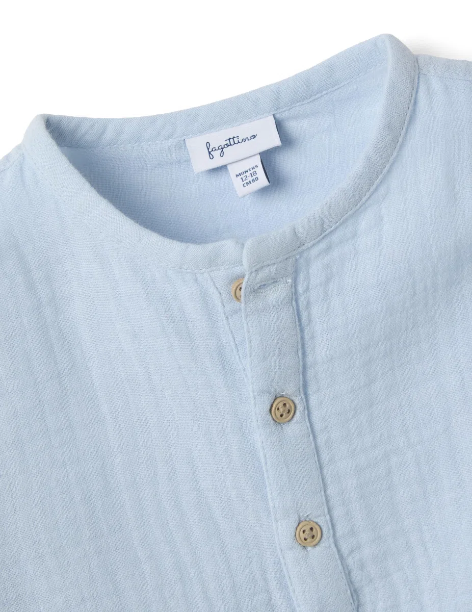 OVS Kids Camicia in Puro Cotone Azzurra da Bimbo Regular Fit con Collo Coreano