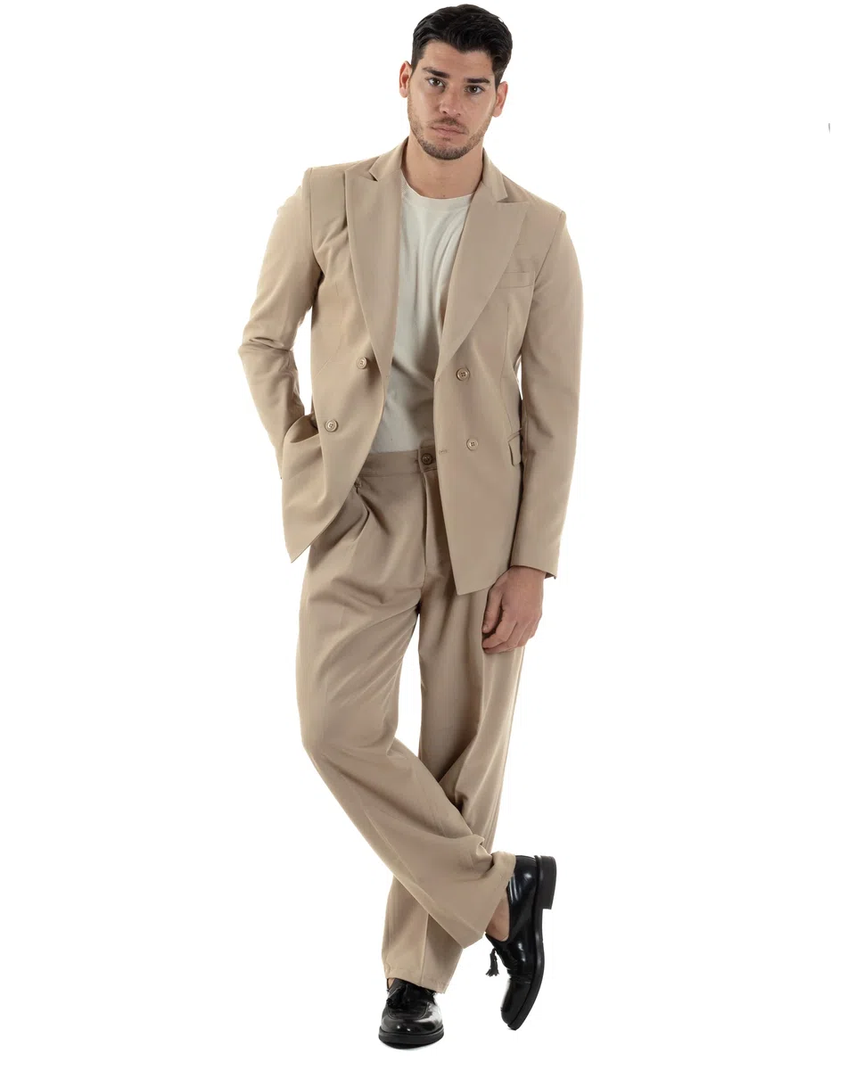 Abito Uomo Doppiopetto Viscosa Relaxed Fit Completo Giacca Rever A Lancia Pantaloni Pinces Fondo Largo Baggy Casual Vari Colori