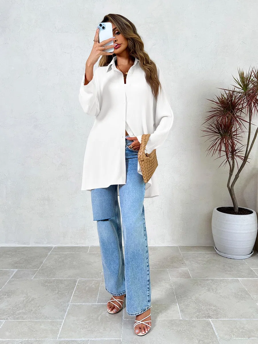 Cicy Bell Camicetta da Donna con Scollo a V T-Shirt a Maniche Lunghe in Raso con Bottoni Top a Tunica Casual