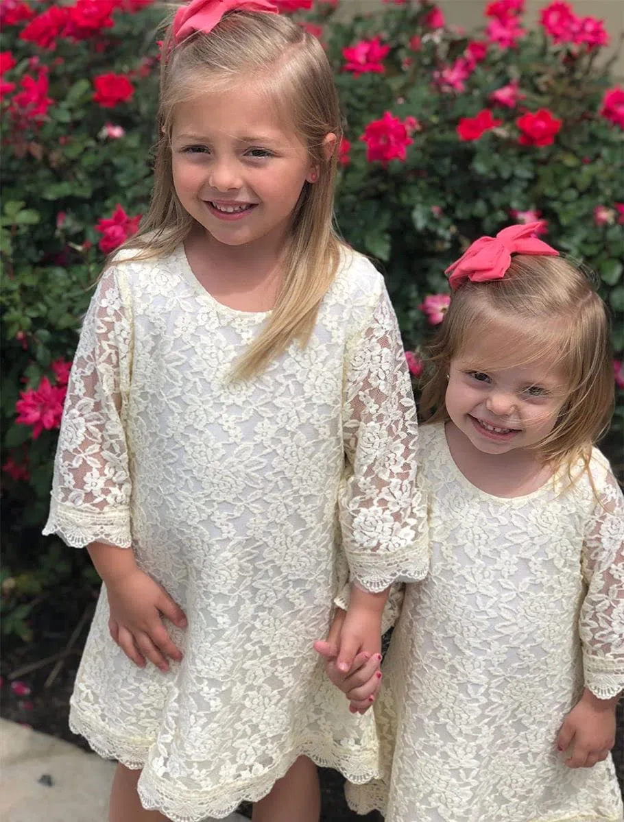 Vestito Bambina Elegante Fiori in Pizzo Natale Nozze Festa Damigella d'Onore 1-14 Anni