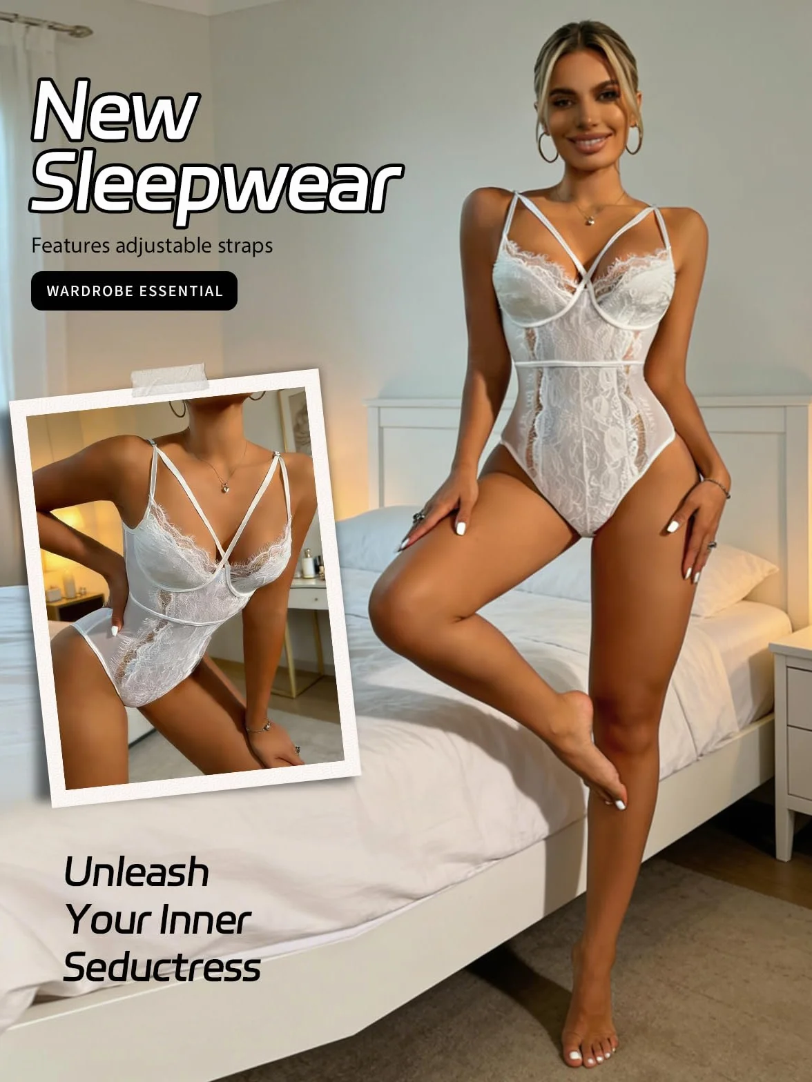 Buitifo Donna Sexy Lingerie Babydoll Body Senza Ferretto Un Pezzo Lingerie Sleepwear Trasparente Camicia da Notte Teddy Scollo a V Biancheria Intima