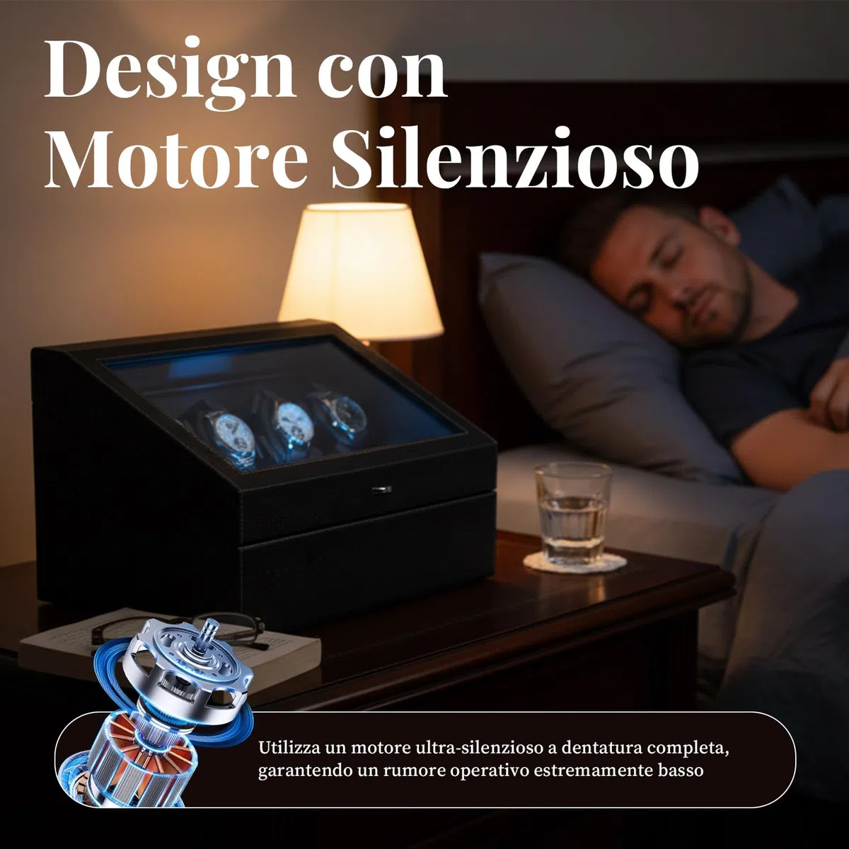 Mcbazel Carica Orologi Automatico Ultra Silenzioso con Luce LED, Scatola di Conservazione di Lusso per 6 Orologi con 5 Modalità di Rotazione e 6 Posizioni di Conservazione Aggiuntive