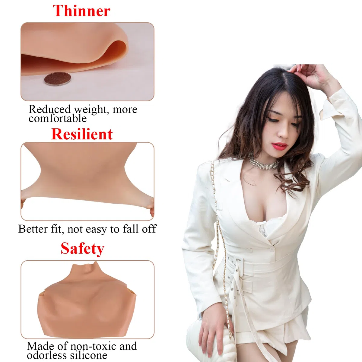 Forme del seno in silicone per crossdresser e cosplayer, supporto realistico per mastectomia, coppa E con imbottitura in cotone