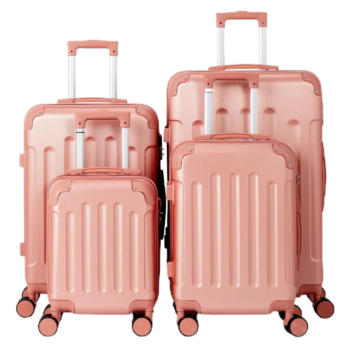 LEADZM Set di Valigie Rigide 4 Pezzi, Set Valigie con Rinforzi Angolari, Luggage Suitcase Grande 23 kg in ABS (Rosa oro)
