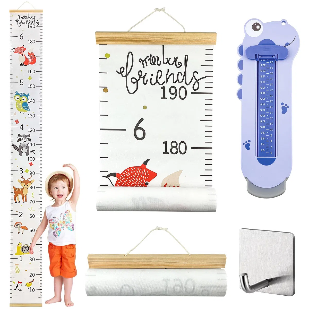 Set di misuratori per bambini, 20 x 200 cm, con 1 gancio per misurare l'altezza e i piedi di ragazzi e ragazze