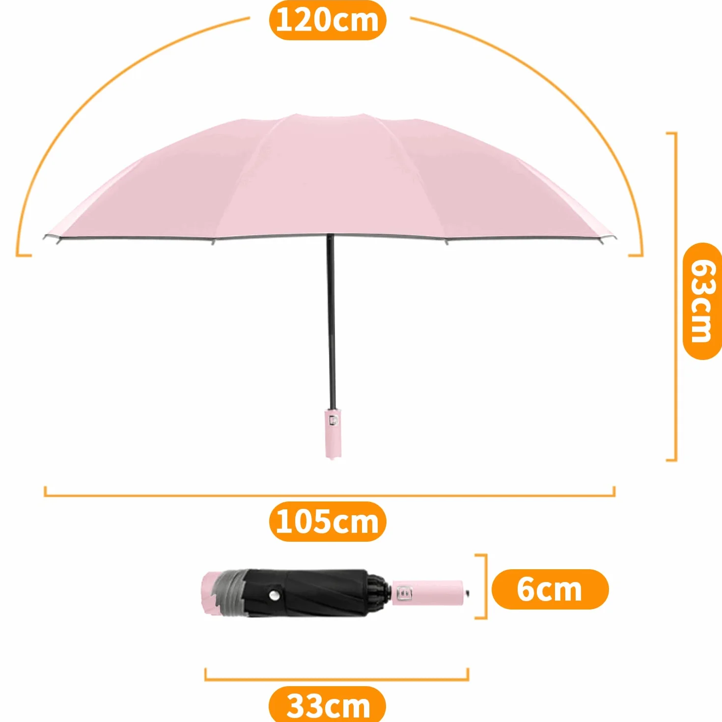 Poligono Ombrello Inverso Automatico, Ombrello Pieghevole Antivento, Ombrello Grande da Pioggia 10 Stecche Rinforzate per Uomo Donna, Diametro 105cm