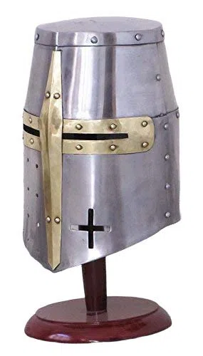 Medievale Cavaliere Armatura Crociato Templare Elmo Casco con Massoni Ottone Cross Casco