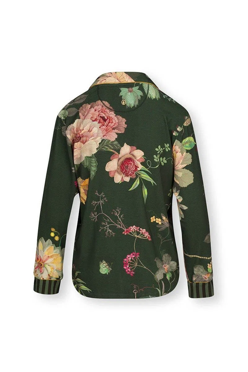 PIP Studio Top a maniche lunghe Flos Tokyo Bouquet | verde scuro - S