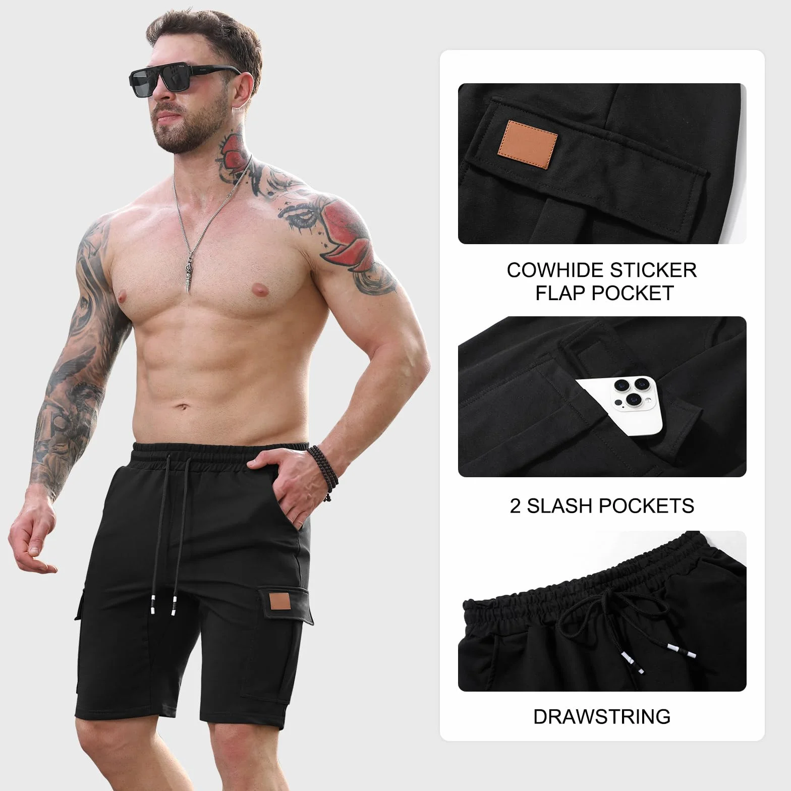 Suwangi Pantaloncini Uomo Pantaloni Corti Bermuda Cargo Sportivo Cotone Corsa Shorts Estivi con Multi-Tasca