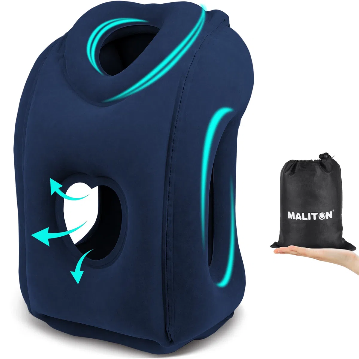 Maliton Cuscino da Viaggio Gonfiabile, Dormire Comodamente per Alleviare i Dolori al Collo e Alle Spalle, Cuscino Aereo per Voli Lunghi, Usato per Aerei, Auto, Treni, Ufficio(Blu)