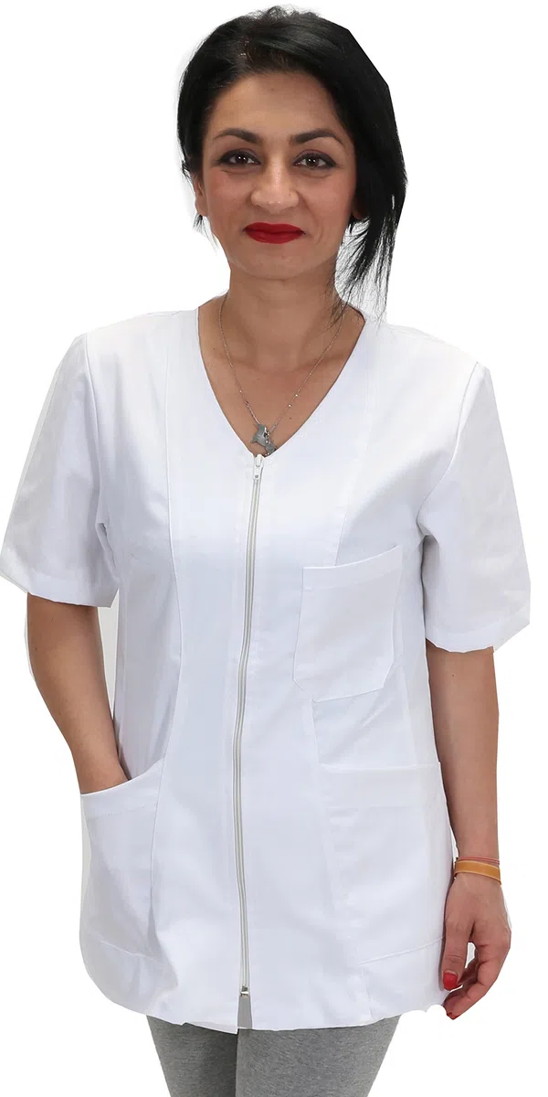 Camice da Lavoro Donna, Casacca Sanitaria con Zip, per Estetista, Parrucchiera, Laboratorio