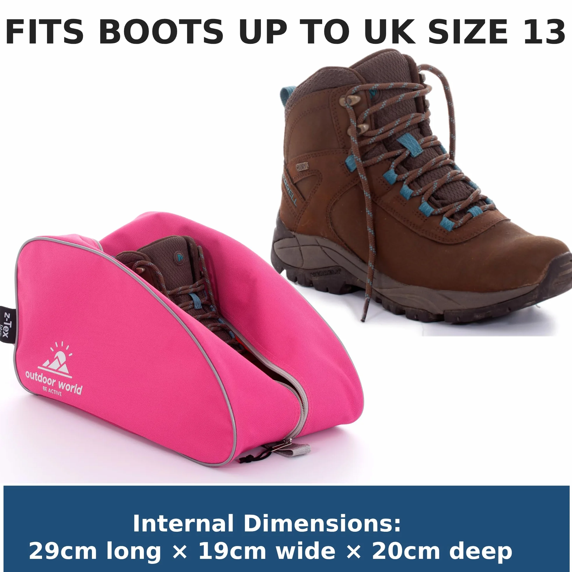 Outdoor World Borsa per Scarponi Premium - Ampia Apertura con Zip Resistente all'Acqua Unisex - Borsa per Scarpe da Trekking Camminata Calcio Rugby Golf Scarpe da Ginnastica Uomo Donna (Rosa)