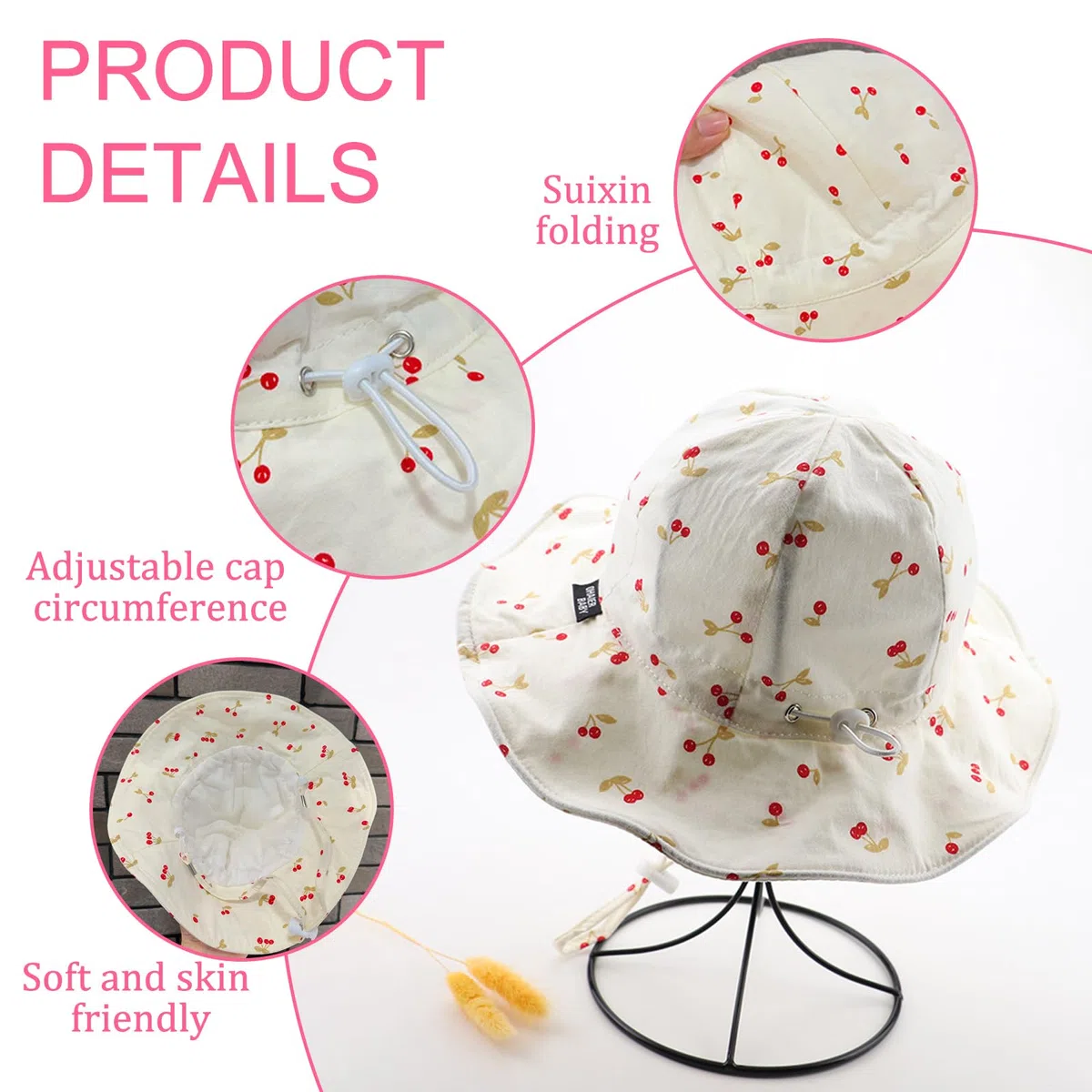 JSTHHTT 2 PCS Cappello da Sole Bambino Unisex, Cappello da Sole Regolabile in Cotone per Bambina, Cappellino Neonata, Cappellino Neonato, Cappello da Sole per Bambine e Ragazze, (6 Mesi-24 Mesi)