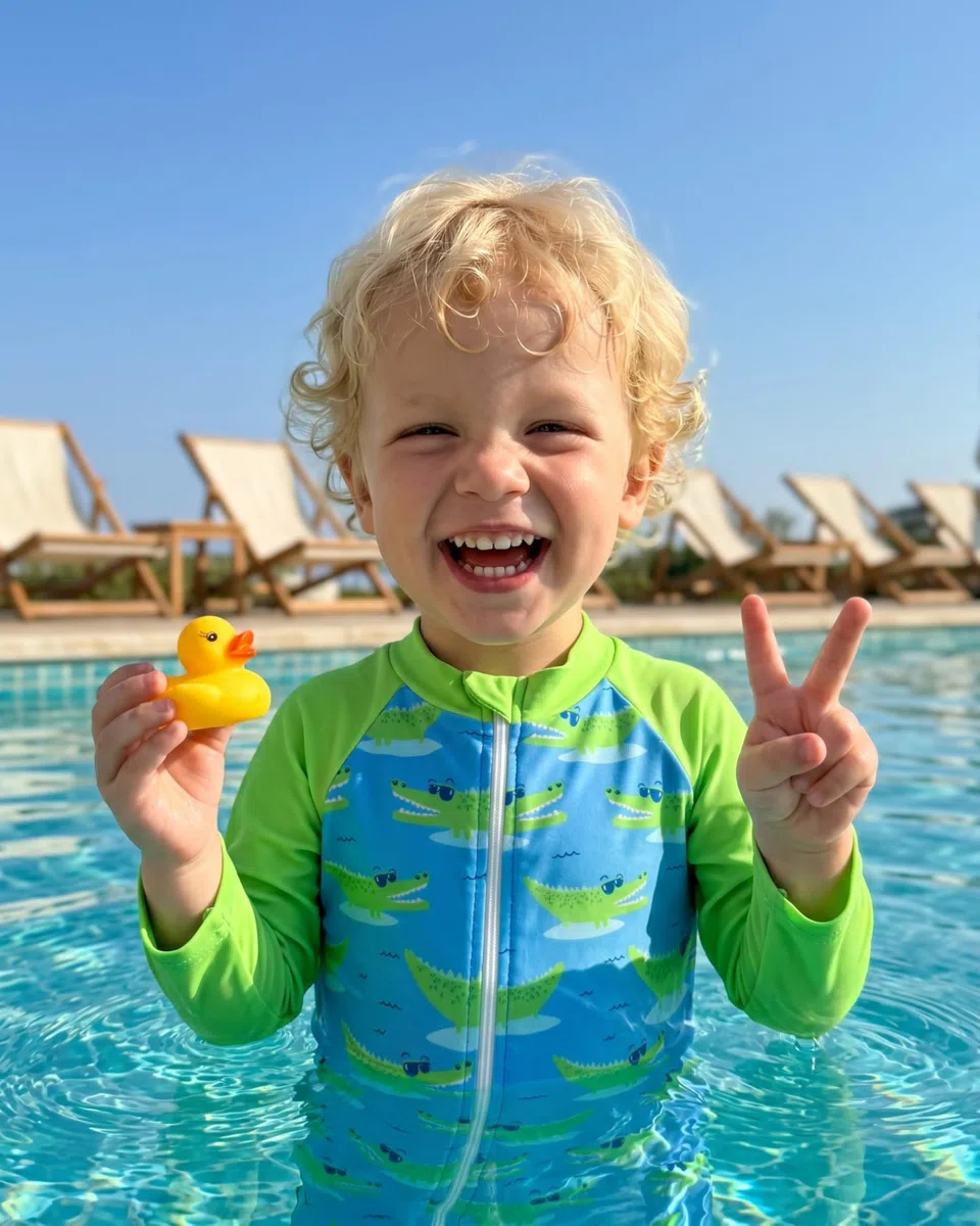 DivingBirds Costume da bagno per bambini, a maniche lunghe, con cerniera diagonale, facile da indossare e da togliere, da 3 mesi a 3 anni
