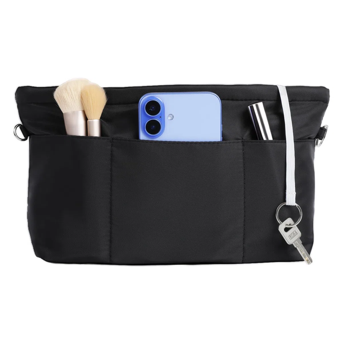 Cozary Organizer Borsa Donna Piccolo M - Organizzatore in Nylon con Portachiavi, 6 Tasche Esterne e 6 Scomparti Interni (1 con zip), per Borsa da Donna, 26x10x14 cm, Nero