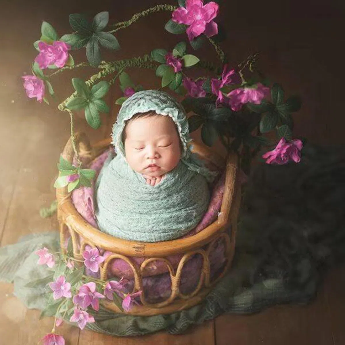 Cestino in rattan vintage fatto a mano per fotografia neonata, sedia unica e naturale per servizi fotografici per ragazzi e ragazze