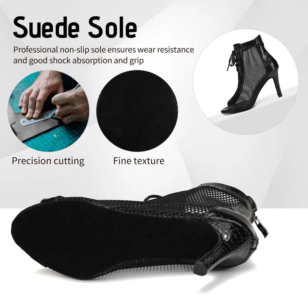 Stivali da Ballo Latino Americano Donna con Punta Aperta Lacci Scarpe da Ballo Stivaletti Salsa e Bachata Donna,DS-970