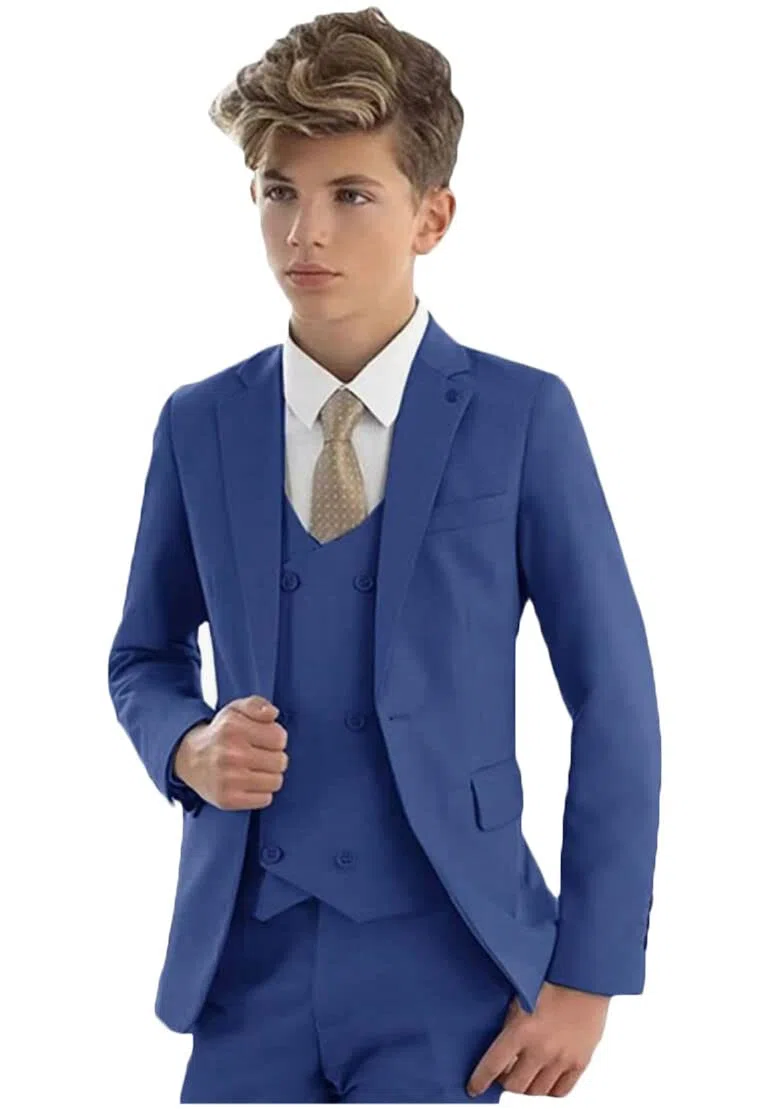 Vestito elegante per bambini, 3 pezzi, con giacca con revers a lancia, gilet e pantaloni, smoking da bambino, per matrimoni e feste
