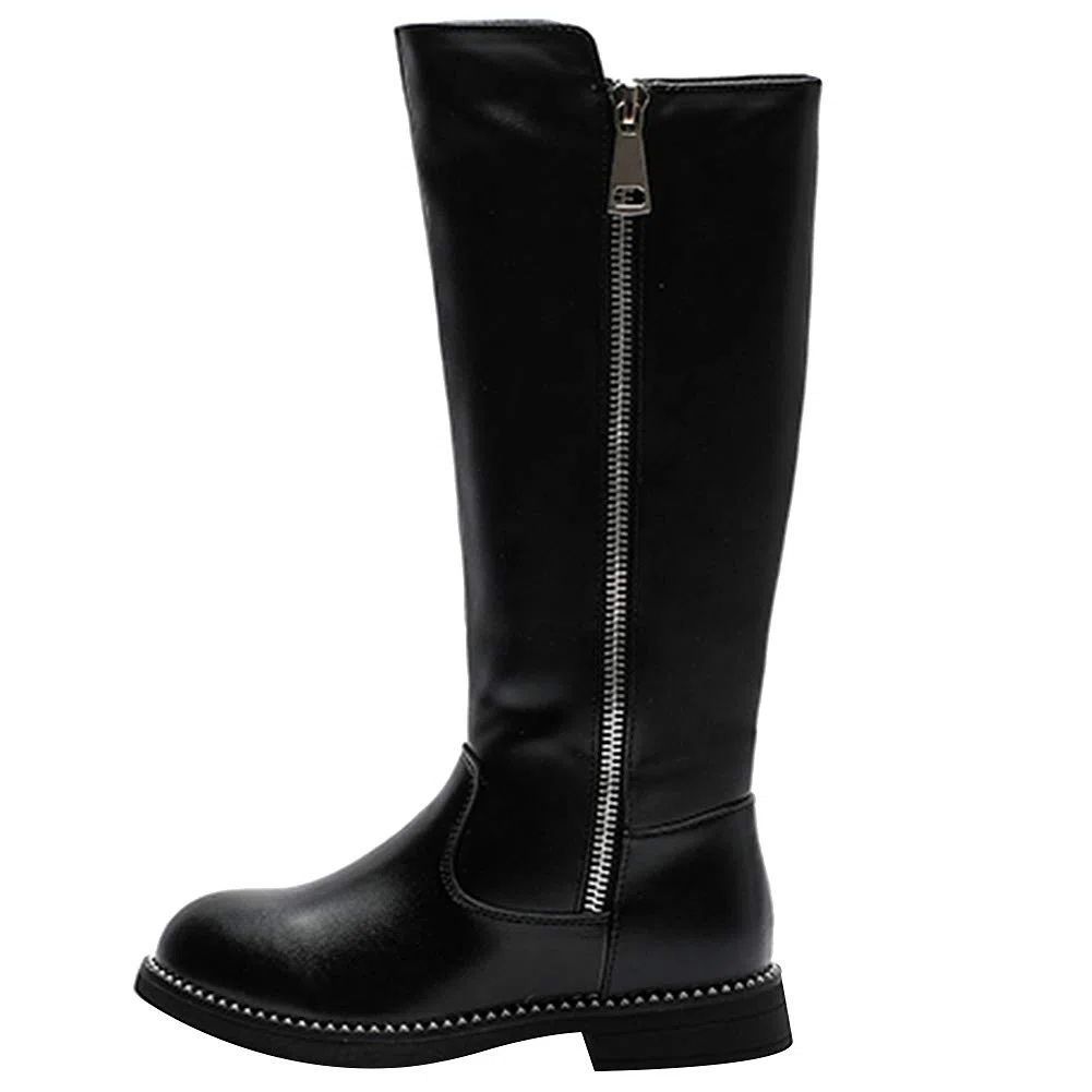 rismart Ragazze Ginocchio Zip Stivali da Equitazione Faux Foderato in Pelliccia Basso Scarpe Invernali