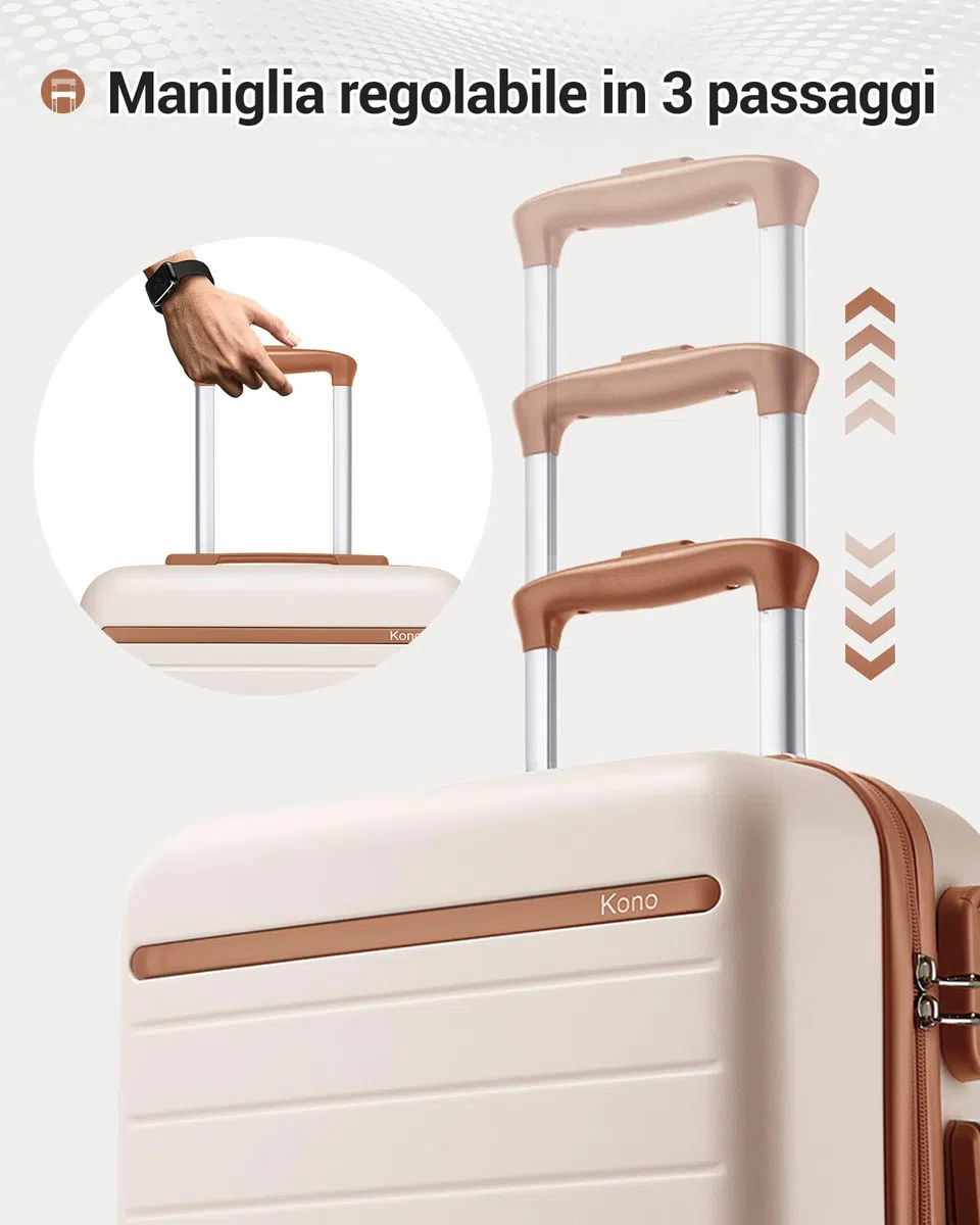Kono Valigia Grande 76.5cm, Valigia da Viaggio Grande 23kg in Composito ABS+PC, Equipaggio Mano con 4 Ruote, Bianco