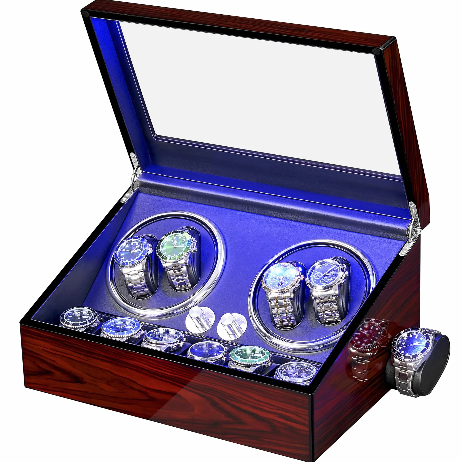 ANWBROAD Caricatore per orologi automatici per 4 orologi + 6 posti di memoria extra 4 modalità di rotazione con super silenzioso Mabuchi Caricatore automatico di lusso per orologi Avvolgitore orologio