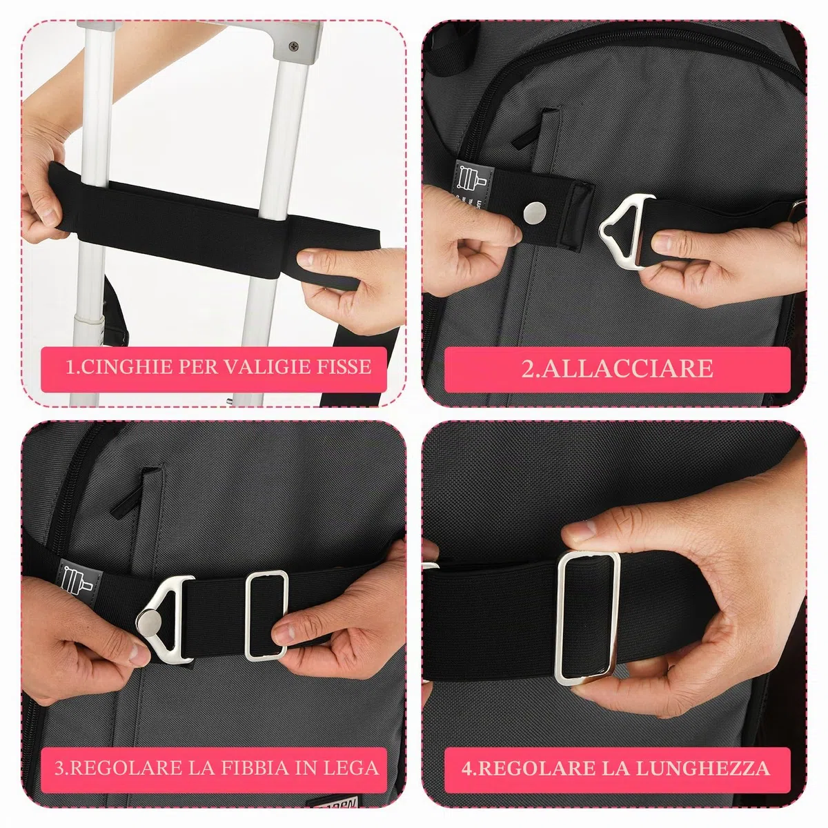 Cintura Da Viaggio 2 In 1 per Bagagli per Cinghie Sopra La Maniglia per Aggiungere Una Borsa Cinghia Regolabile per Bagagli Da Viaggio Con Fibbia In Lega Cintura Elastica per Borsa A Mano(Nero)