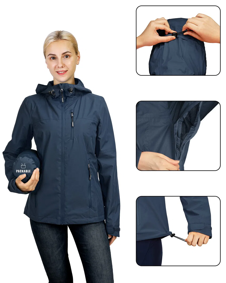 Outdoor Ventures Giacca impermeabile da donna, 10000 mm, leggera, foderata, impermeabile, impermeabile, impermeabile, impermeabile, con cappuccio
