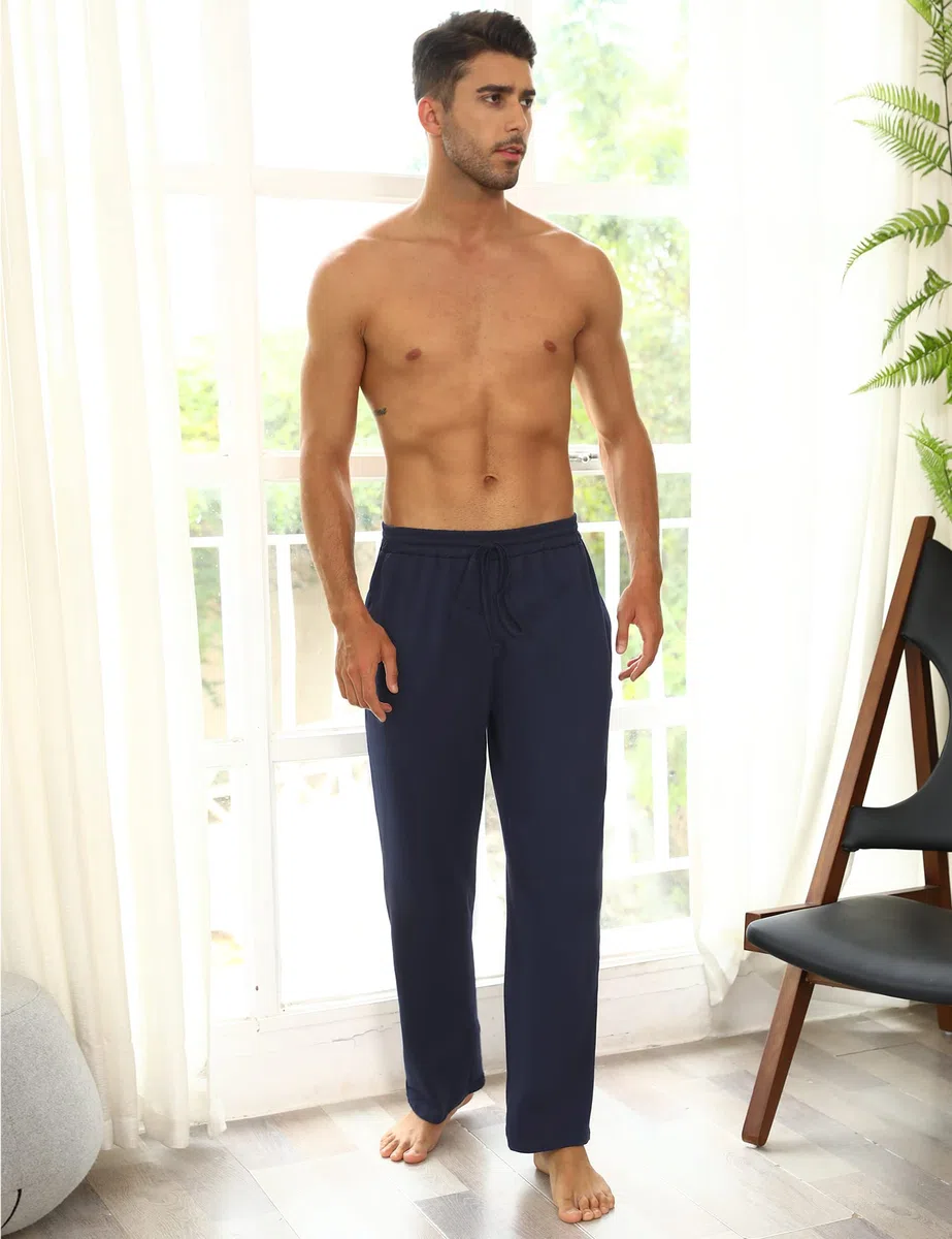 Marvmys Pantaloni Pigiama da Uomo 100% Cotone Pantalone Pigiama Invernale Lungo Pants Casual Men Tinta Unita con Tasche Laterali S-3XL