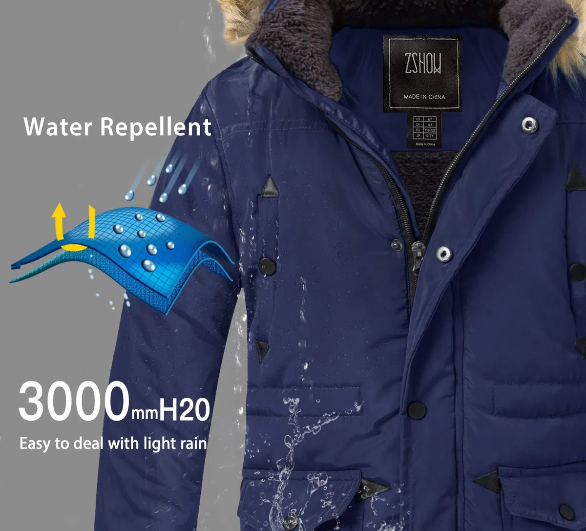 ZSHOW Giacca Invernale Caldo Antivento Parka Media Lunghezza Giubbotto con Cappuccio Pelliccia Capispalla Imbottito Idrorepellente Bambino