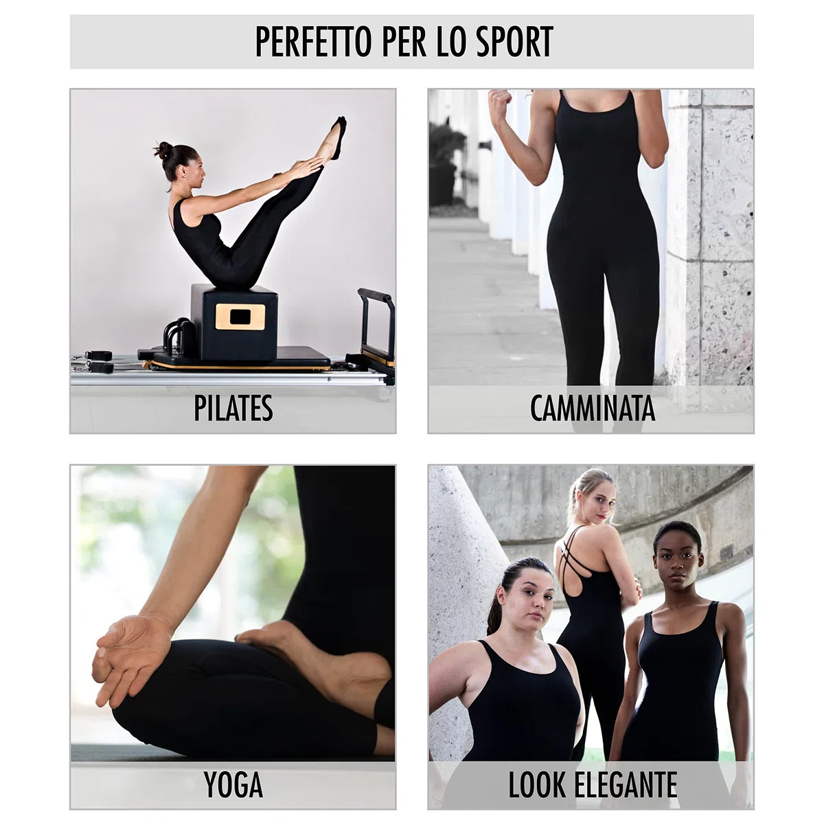 Risalti Tuta Jumpsuit Donna Sportiva - Tutina Aderente Lunga, Senza Maniche, Tuta Intera, Attillata, Elegante, Seamless, Fitness, Yoga, Palestra - Made in Italy
