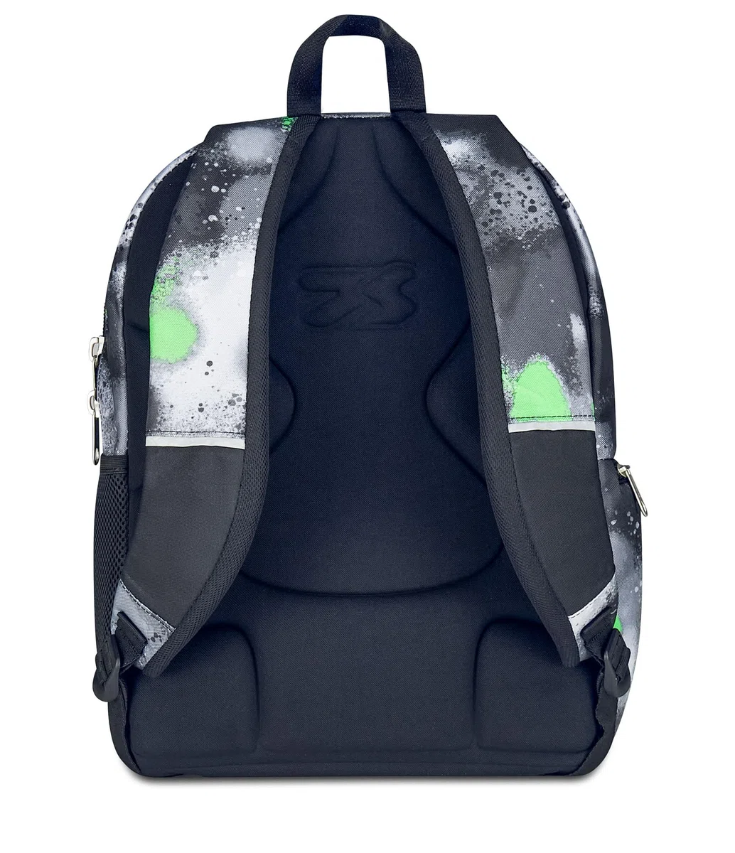 Seven Zaino Scuola Dual Detach SPRINT PAINT BOY, Nero Verde, Doppio Scomparto da 32 L, Con Tasca PC, Tasca Borraccia, Tasca Con Organizer e Scomparto Staccabile, Scuola Media e Superiore