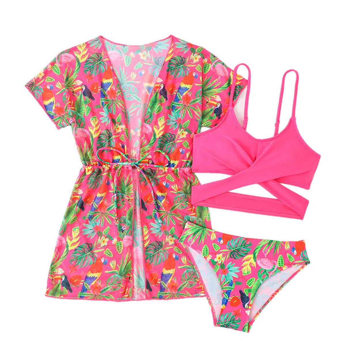 Comforso Costume da Bagno per Ragazze 3 Pezzi Costume da Bagno per Ragazze Costume da Bagno Tankini Set con Copricostume e Bikini per Piscina da Spiaggia Bambina 20-30 kg