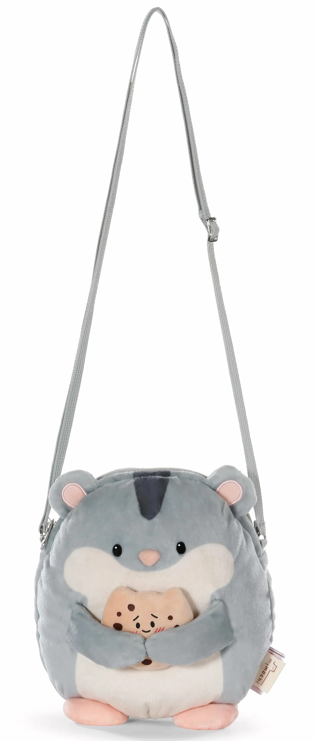 NICI mymochi Shai Borsa a tracolla a forma di criceto, in peluche, stile Kawaii carino e alla moda, 16 x 17 cm, grigio - 61819