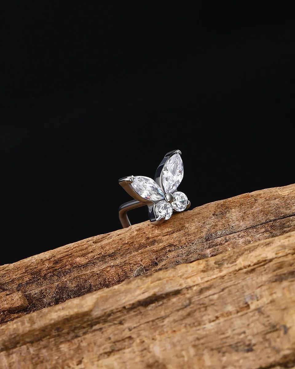 Jewseen Piercing da naso a forma di farfalla, 20 g, in titanio, con curvatura a L, con zirconia cubica, gioielli per donne e uomini