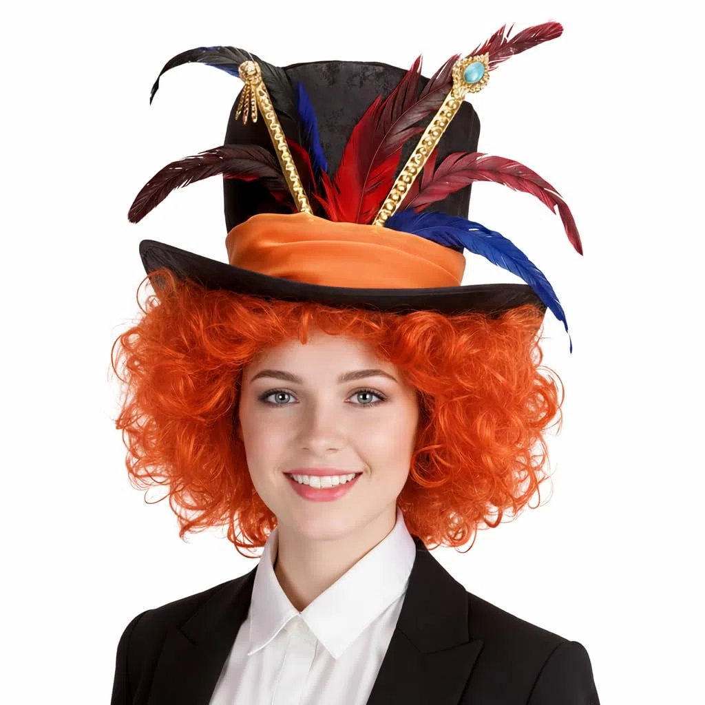 Carnival Toys Parrucca Cappellaio Matto Rossa con Cappello e Sopracciglia – Costume Alice – Halloween e Feste a Tema