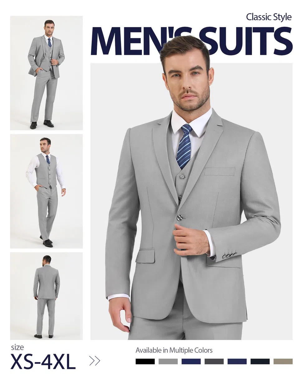 Cooper & Nelson Cooper & Nelson 3 Pezzi Abiti da Uomo Set di Pantaloni Eleganti da Lavoro Uomo
