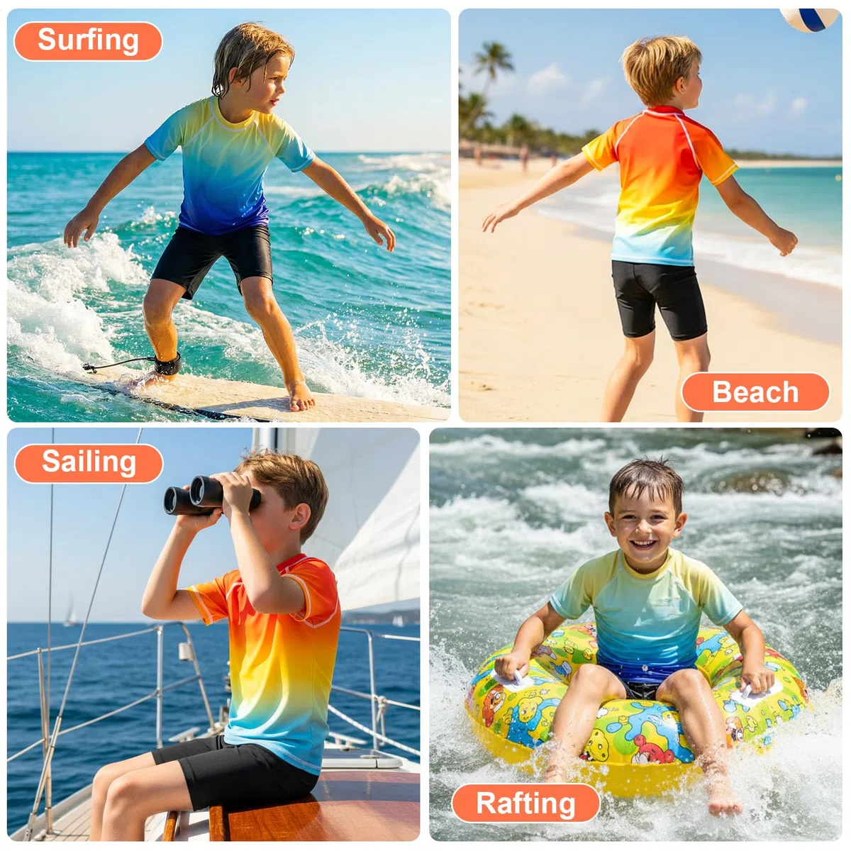 Costume da Bagno per Ragazzi 2 Pezzi Manica Corta Rash Guard e Pantaloncini da Bagno Set Asciugatura Rapida Protezione UV Maglietta da Nuoto Estivo Nuotare Spiaggia Surf per Bambino 3-11 Anni