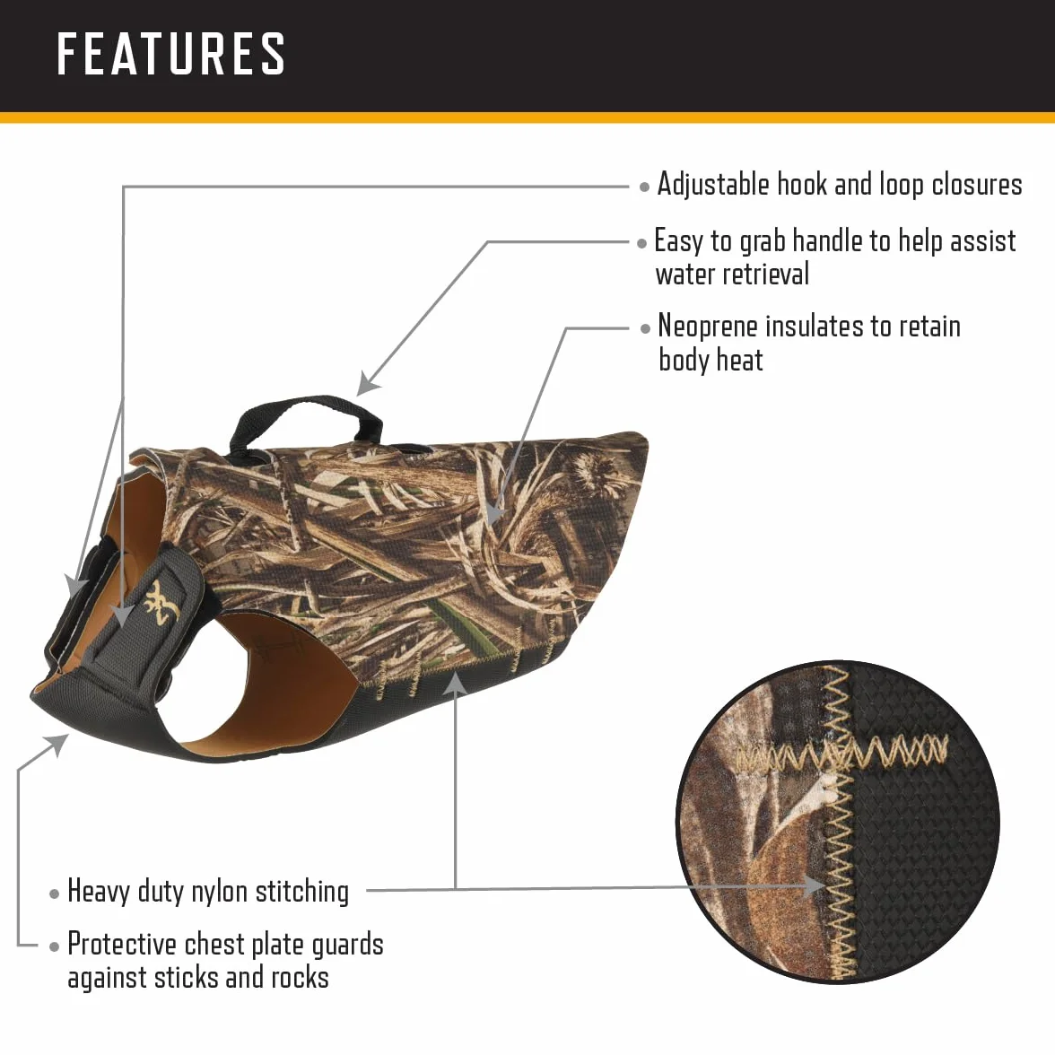 Browning Gilet in neoprene per cani da 5 mm con manico grande, Realtree MAX-5 (5 mm), L UK