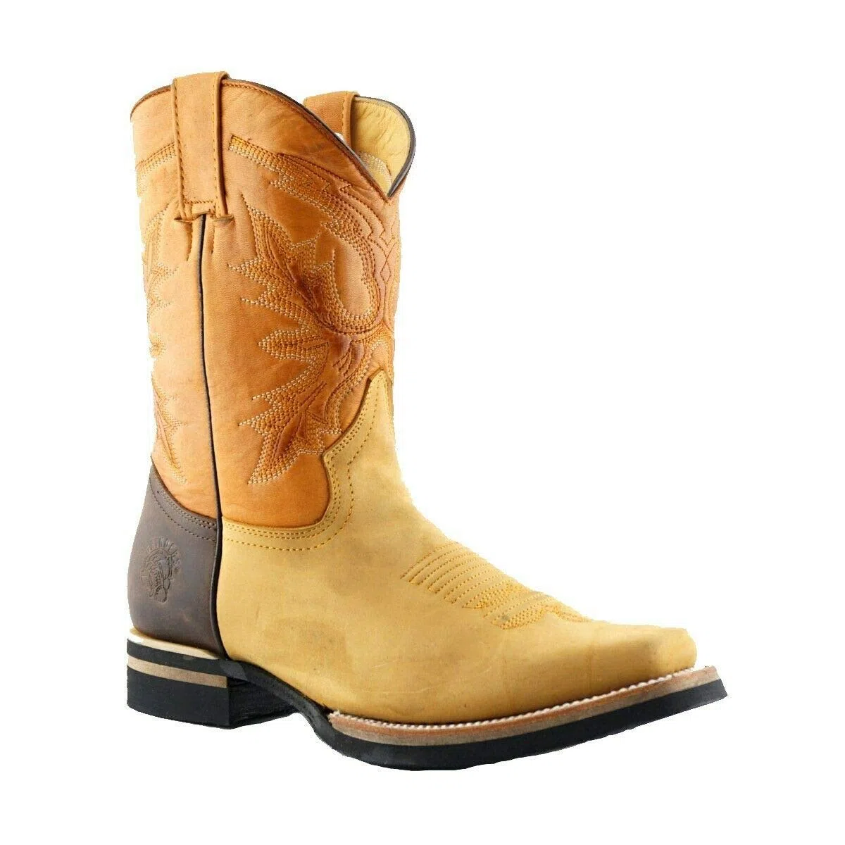 Grinders El Paso Stivali Unisex Altezza Polpaccio di Pelle Marrone Chiaro Stile Cowboy
