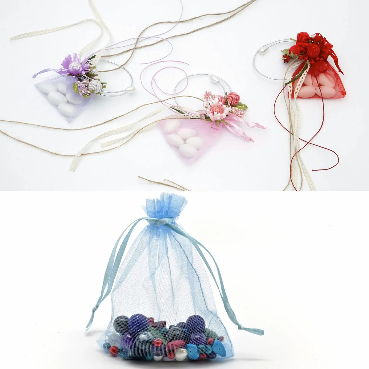 QUARKZMAN 100Pz Sacchetti Organza 5x7cm con Cordoncino, Buste Regalo Trasparente, Sacchettini Bomboniere Sacchetti per Gioielli per Regali, Matrimoni, Feste, Natale, Giallo