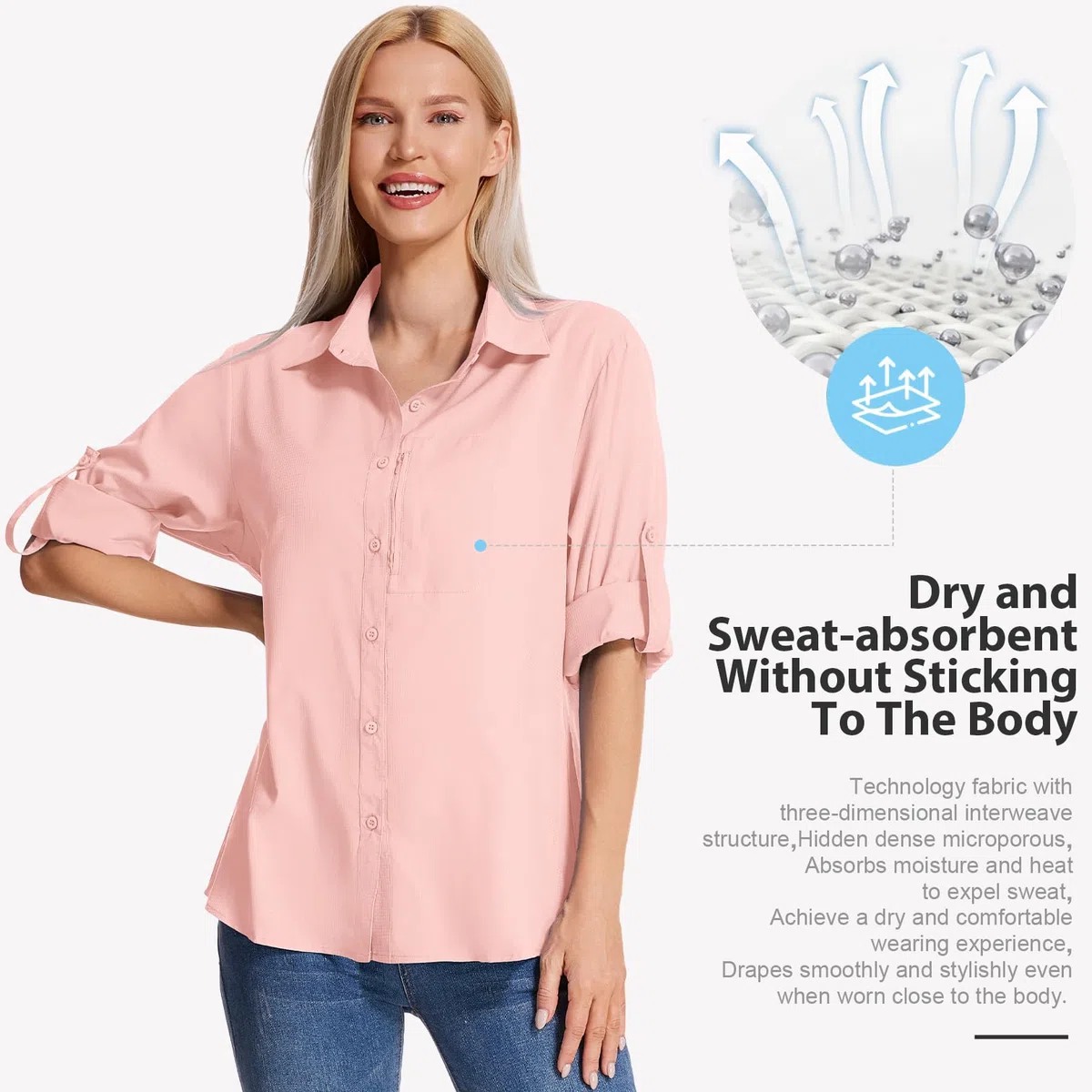yeyity Camicia da donna con protezione UV, a maniche lunghe, ad asciugatura rapida, per escursioni, per vacanze in spiaggia, elegante
