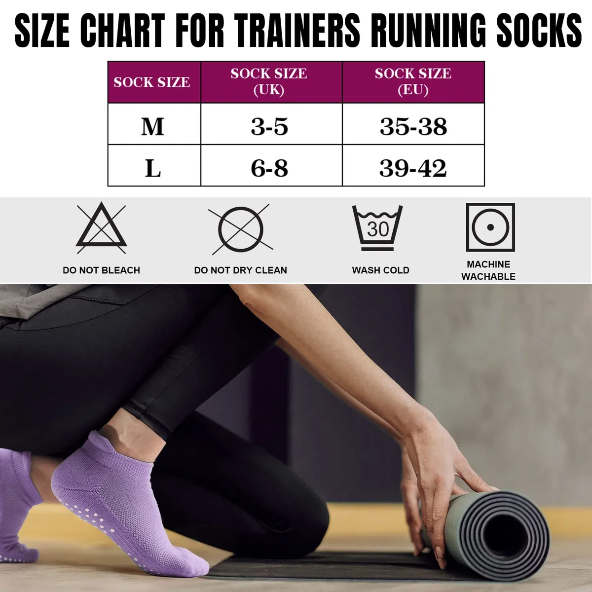 4 paia di calzini antiscivolo per yoga, pilates, allenamento, trampolino, sbarra, calzini alla caviglia, per donne e ragazze, per esercizi a casa e ospedale
