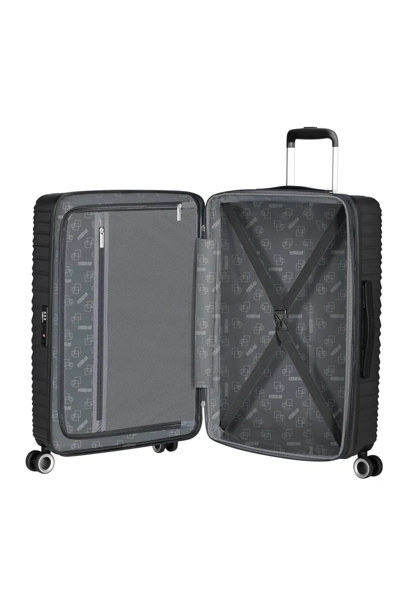 American Tourister Aerotech - Set di valigie rigide da 3 pezzi (bagaglio a mano, medio, grande), espandibile, set di trolley con lucchetto TSA - nero (nero metallizzato)