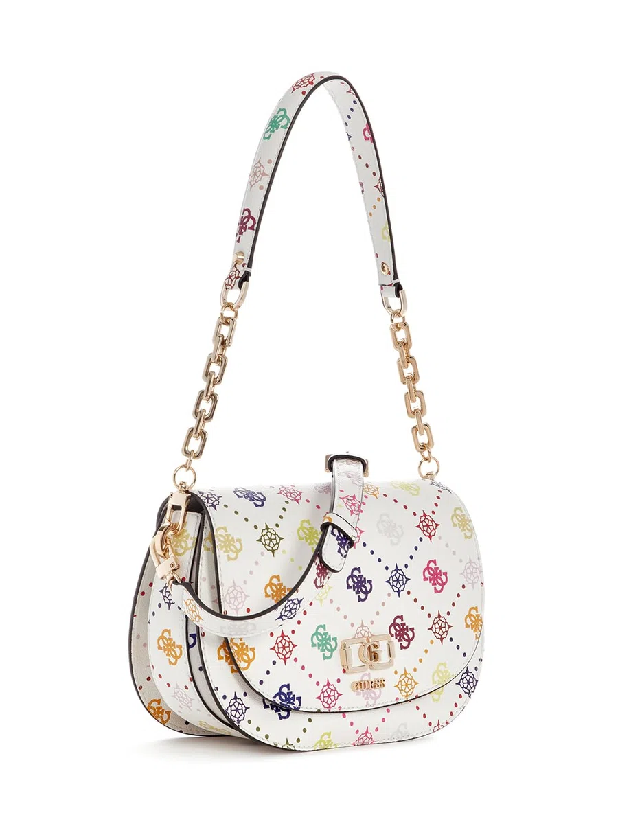 GUESS borsa a tracolla Emelie Logo Flap Shoulder Bag Multi Logo bianco