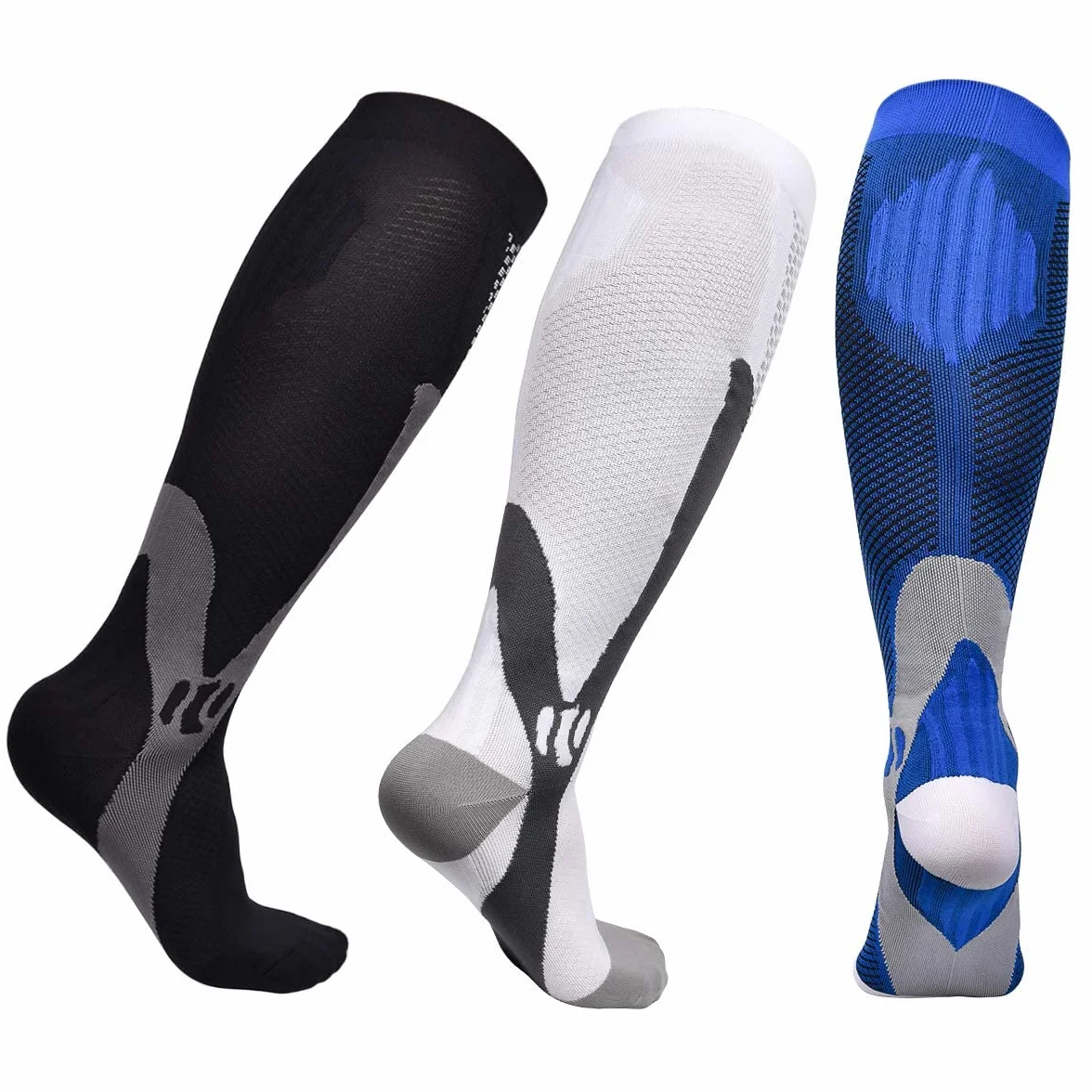 3 Paio di Calze Elastiche a Compressione Graduata per Uomini, Calzini Antiscivolo, Calze a Compressione Uomini, Adatto per Sport, Viaggi, Fitness